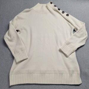 By Anthropologie Womens Size S Ivory Button‎ Turtleneck Pullover Sweater Tunic